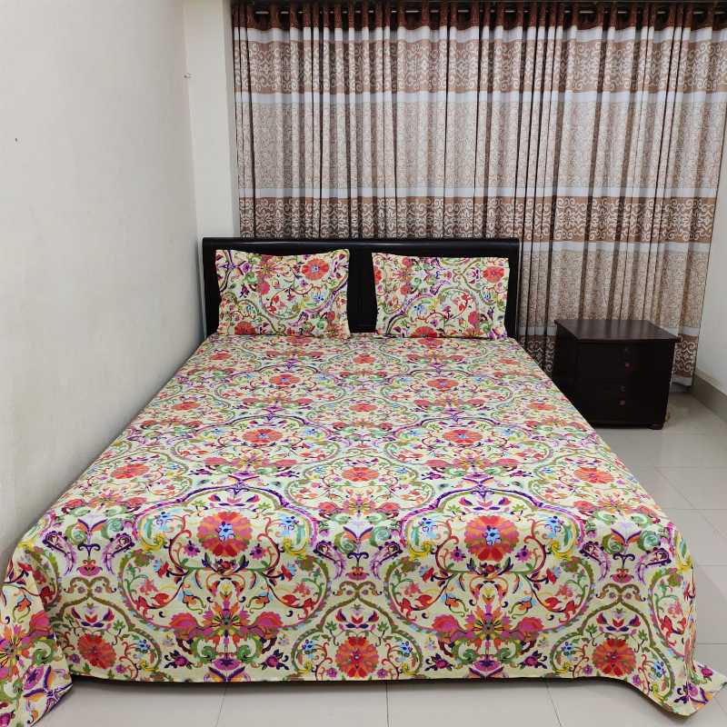 Cotton,Double,Size,Bedsheet,with,Matching,Pillow,covers